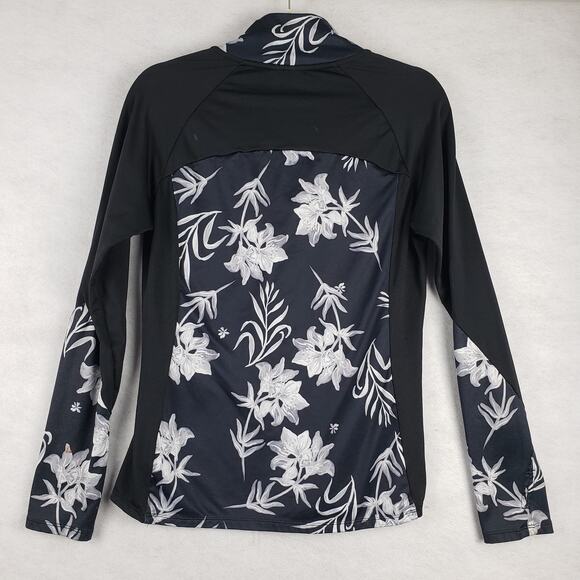 Roxy Women's M Long Sleeve Rash Guard Sun Shirt Black White Floral Hawaiian - Picture 10 of 11